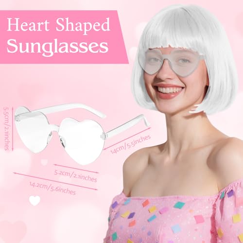 plulon white bob wig with heart sunglasses and hair cap colorful short bob wigs synthetic party wigs funny cosplay hairpieces for women men daily bachelorette halloween costume party decorations