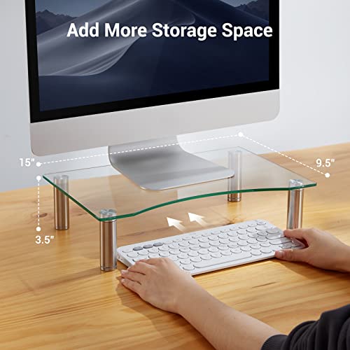 Clear Monitor Stand, Clear Laptop Stand Height Adjustable, Glass Monitor Stand Riser for Monitor/Laptop/Printer, Glass Monitor Stand, Computer Stand - for Home & Office, AMERIERGO - Thumbnail 5