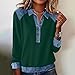 Long Sleeve Shirts for Women Button V Neck Denim Patchwork Stitching Sweatshirt Fashion Casual Pullover Tops Outfits