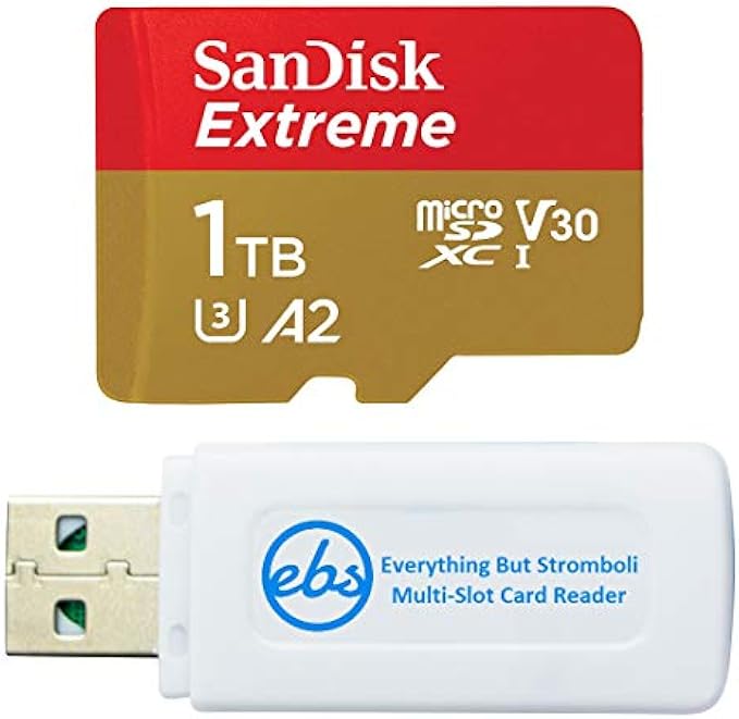 SanDisk Extreme 1TB MicroSD Memory Card for DJI Mavic Mini 2 and Mavic Mini 2 SE Drone (SDSQXAV-1T00-GN6MN) - Class 10 4K UHD U3 A2 Bundle with (1) Everything But Stromboli MicroSDXC & SD Card Reader