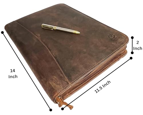 Image of RUSTIC TOWN Men Leather Document Card Holder File Folders For Documents And Zipper Portfolio For Office Ids, Business Cards, Letter Pads (Large, Brown)