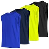 Poroka 4 Pack Boys Dry-Fit Active Athletic Performance Tank Top Sleeveless Workout Training Shirts