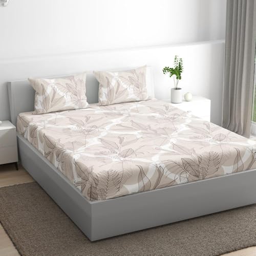 Image of Wakefit Cotton Fitted Bedsheet | 200 TC Elastic Fitted Sheet, King Bed Bedsheet with 2 Pillow Covers | Mekko - 72x72 inches