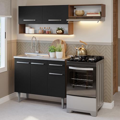 Madesa Armário de Cozinha Compacta Emilly 165cm com Pia Rustic/Pr...