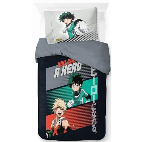 Jay Franco My Hero Academia - Juego de funda nórdica para cama individual, 100% algodón, incluye funda de almohada de 50 x 70 cm