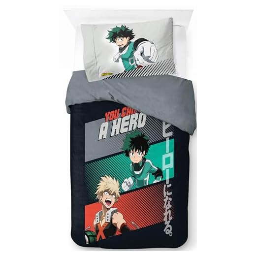 Jay Franco My Hero Academia - Juego de funda nórdica para cama individual, 100% algodón, incluye funda de almohada de 50 x 70 cm