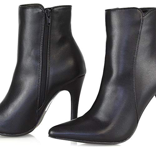 Essex Glam Womens Stiletto Heel Ankle Boots Ladies Black Synthetic Leather High Heel Pointed Toe Zipper Evening Party Booties Shoes 8 B(M) Us #TOP4