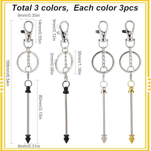 SUNNYCLUE 1 Box 9Pcs 3 Colors Beadable Keychains Bulk Metal Beaded Keychain Bars Blanks Gold Silver Black Key Chains Bar with Claw Clasps Bead Keys Chain for Women Keychains Making Supplies DIY Crafts - Image 2