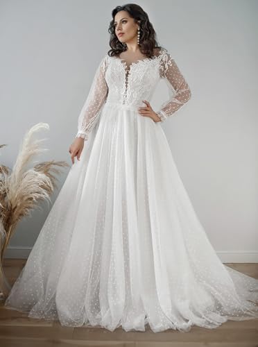 Mrlyouth Plus Size Wedding Dresses For Women 2026 Formal Bridal Gowns With Train Style N White Us 26W #TOP13