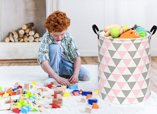 Image of 19.7 inch Round Kids Laundry Basket Gift Baskets Storage Laundry Hamper Baby Toys Nursery Bin with Handles,Storage Basket for Kids Room Bedroom Decor (Triangle)