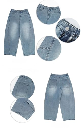 Hndudnff Men Loose Jeans with Pockets Denim Wide Leg Pants Streetwear Straight Leg Casual Trousers4