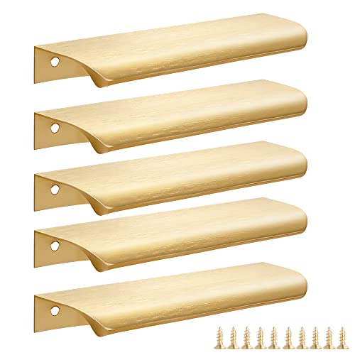 Malimali 5 Pack Modern Kitchen Cabinet Handles, 150mm Aluminum Bathroom Handles, Brushed Brass, Brushed Gold, 150mm (5 PCS)