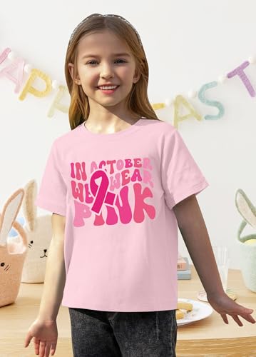 Breast Cancer Shirts for Girls Breast Cancer Awareness Kids Tshirts Pink Ribbon Teen Short Sleeve Tee Tops 5-14Years2