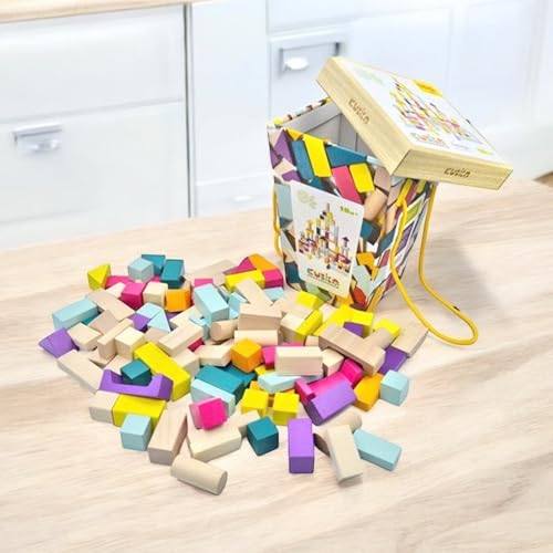 Image of CUBIKA 100 Piece Wooden Blocks Construction Kit- Montessori-Inspired Stacking Toy for Toddlers and Kids- Durable Wooden Blocks for Creativity, Fine Motor Skills, and Early Learning