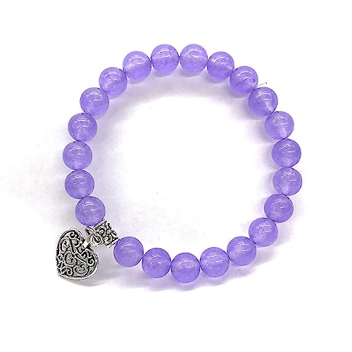 Bracelet perles cristal naturel 8mm extensible pour femme avec cœur