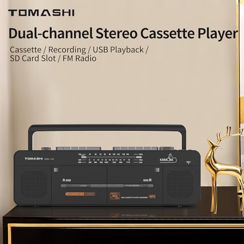image for TOMASHI Cassette Tape Player with Stereo Sound, Dual Tape Decks, 3-Ban