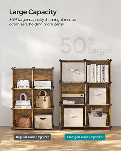 SONGMICS 6 Cube Storage Organizer, Modular Bookshelf, DIY Closet Organizers and Storage, Plastic Stackable Shelves, 14.6 x 13 x 13 Inch Cubes, with Feet and Rubber Mallet, Rustic Brown ULPC206A01 thumbnail 4