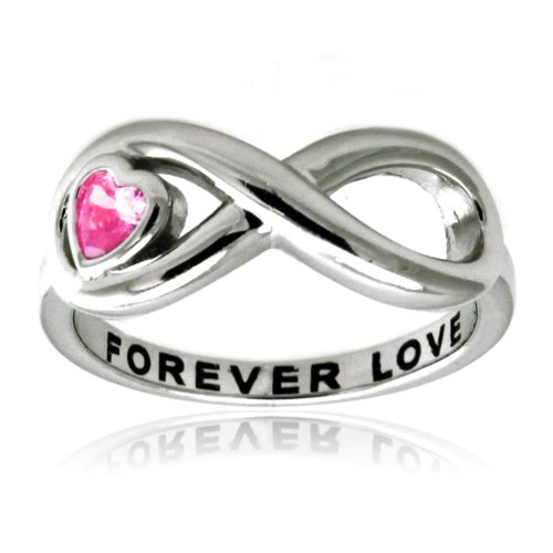 Infinito de Plata Esterlina Forever Love (Para Siempre Amor) Anillo con Corazón Rosa de Circonio Cúbico Banda - Tamaño 7 Infinito de Plata Esterlina Forever Love (Para Siempre Amor) Anillo con Corazón Rosa de Circonio Cúbico Banda - Tamaño 7