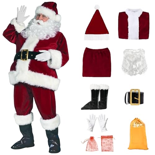 Santa Claus Suit Christmas Flannel Velvet Plush Adult Classic Costume for Men