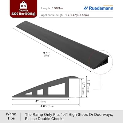 Ruedamann 3.3 Ft Threshold Transition Strip, 1 1/5~1 2/5 Rise Rubber Threshold Ramp, Overlap Edge Reducer, Doorway Edge Trim and Mats for Laminate Doorway, Carpet, Floor, Tile