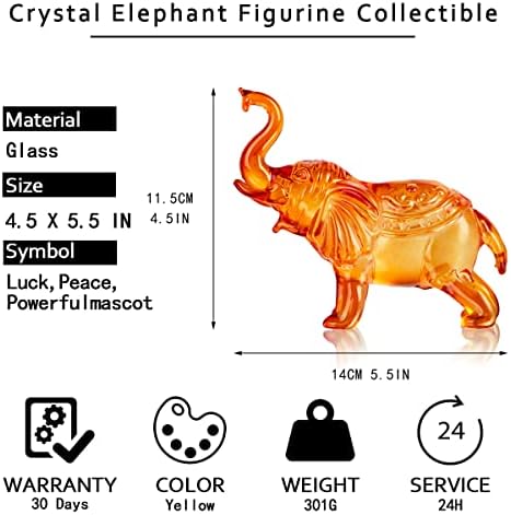 Crystal Elephant Figurines Collectibles,Hand Blown Painted Glass Art Wildlife Animal Ornament,Home Office Paperweight Decor