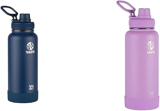 Takeya Actives Insulated Stainless Steel Water Bottle with Spout Lid, 32 Ounce, Midnight Blue & Actives Insulated Stainless Steel Water Bottle with Spout Lid, 32 Ounce, Lilac
