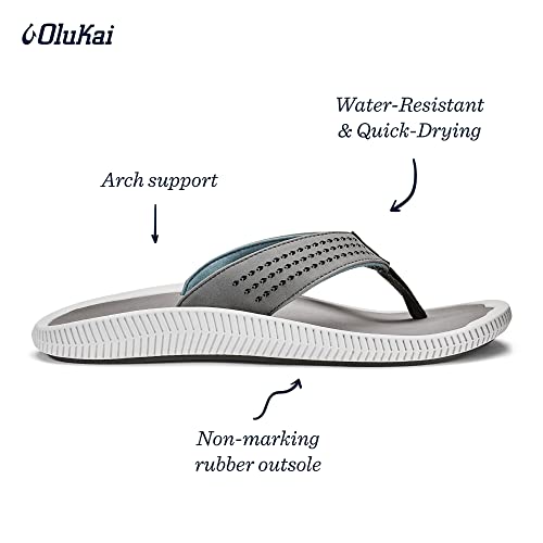 Olukai Ulele Men's Beach Sandals, Quick-Dry Flip-Flop Slides, Water Resistant Suede Lining & Wet Grip Soles, Soft Comfort Fit & Arch Support, Stone/Stone, 11 #TOP3