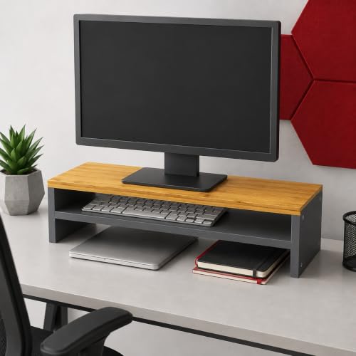 Bniture Monitor Stand Riser for Desk | 100 cm Wide Computer Monitor Shelf with Keyboard Storage | 17 mm Engineered Wood | Desktop Organizer for Home & Office (Giant Wood & Frosty White, HXMD104) Deal