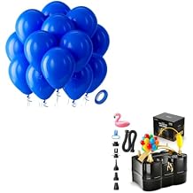 Bezente Royal Blue Latex Party Balloons - 100 Pack 12 inch Round Helium Blue Balloons and Electric Balloon Pump Multiple