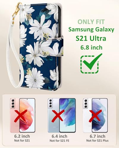 Toycamp for Samsung Galaxy S21 Ultra Wallet Case for Women,Blueleaf Flower - image 2