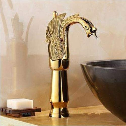 Robinet d'eau classique en bronze avec levier cygne et jet cascade pour évier bas chrome - 2