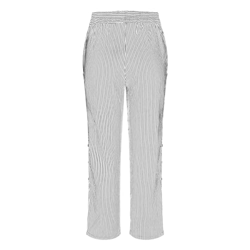 Pantalon décontracté ample en coton lin à rayures pour femme - 4