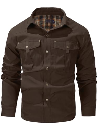 Jacket for Men Lightweight Long Sleeved Snap Flannel Lined Shirts Plaid Western Jackets3