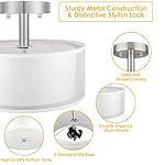 FOLKSMATE 3-Light Semi Flush Mount Ceiling Light Fixture, Drum Light with Double Fabric Shade, Modern Close to Ceiling Lamps for Dining Room Kitchen - Image 3