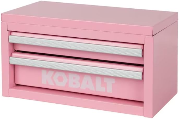 Mini 2-Drawer Steel Tool Box, Pink, Portable Storage with Magnetic Locking, Aluminum Trim