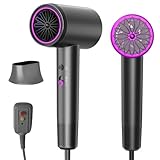 Hair Dryer, 3 Min Fast Drying-110000 RPM Professional High Speed Blow Dryer 200 Millions Negative Ionic Care Hair Dryer, Low Noise Thermo-Control Hairdryer, Travel with Secure Lock Nozzle (Black)