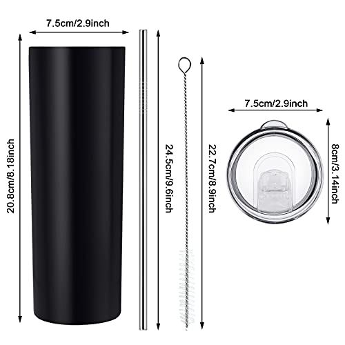 20 Oz Skinny Travel Tumblers, 8 Pack Stainless Steel Skinny Tumblers With Lid Straw, Double Wall Insulated Tumblers, Slim Water Tumbler Cup, Vacuum Tumbler Travel Mug For Coffee Water Tea, Black #TOP6