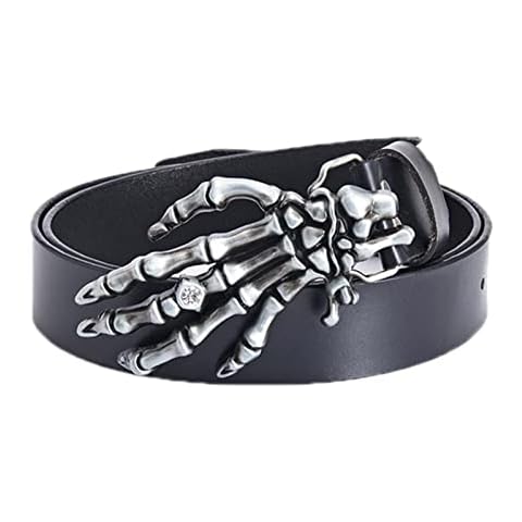 MANYMANY Black Gothic Skeleton Hand Leather Belt Brown Skull Belts Punk Leather Belt 9 Sizes Length Cover