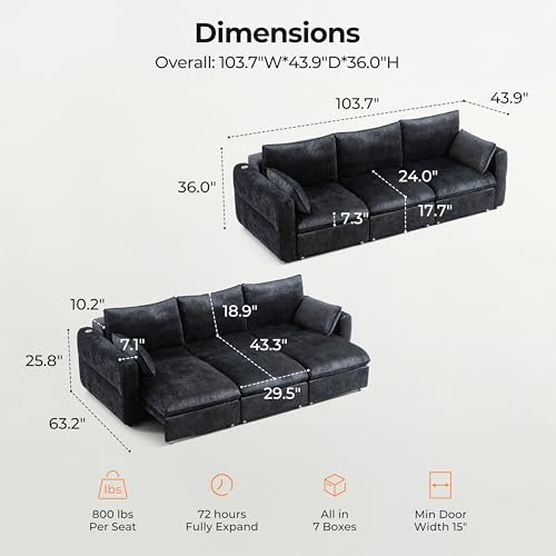 Image of 103 inch Electric Pull Out Sleeper Sofa Bed, 2in1 Power Extendable Couch Bed