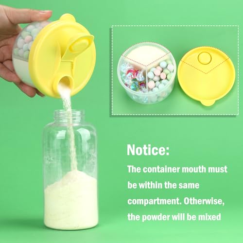 Image of Accmor Baby Formula Dispenser On The Go, Non-Spill Rotating Three-Compartment Formula Container to Go, Milk Powder Kids Snack Container for Infant Toddler Travel, Yellow, 2 Pack