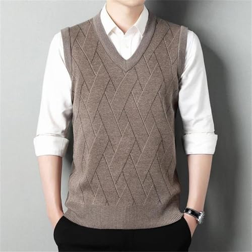 Men’S Thickened Striped V-Neck Knitted Sweater Vest Warm Casual Sleeveless Solid Color Pullover Tank Top2
