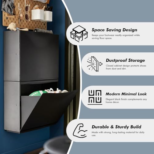 Image of TNT THE NEXT TREND Space Saving Shoe Rack Cabinet | Dustproof Flip Door Shoe Storage Organizer | Modern Minimal Shoe Stand for Entryway, Living Room, Bedroom & Hallway | Black Finish (Pack of 2)