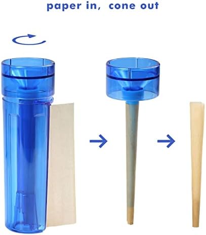 Diagram showing the process of inserting rolling paper and producing a pre-rolled cone using the JOUGE cone loader.