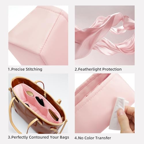 Image of DGAZ Purse Organizer Insert Fits Neverfull-Mini /PM /MM /GM Bags,Silk Bag Organizer,Luxury Handbag & Tote Shaper(GM, Pink)
