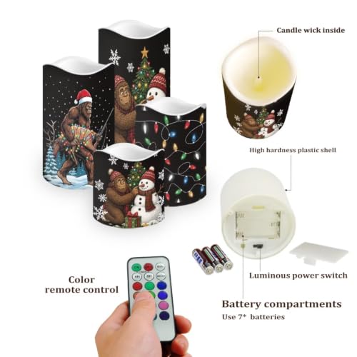 Image of Bigfoot Christmas LED Flameless Candles with Remote Control | Xmas Flameless Candle Set with Timer, Battery Operated Fake Candles for Kitchen Room Home Decor, 4 Pack