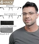 4-pack Blue Light Blocking Reading Glasses for Men Stylish Metal Readers with Spring Hinges Anti Glare/Eye Strain Uv Filter
