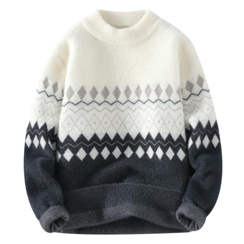 Suéter de punto para hombre con cuello semialto y elegante estampado geométrico étnico