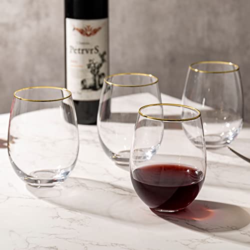 Mygift Set Of 4 Stemless Wine Glasses With Brass Plated Rim, Holiday Stemware, Wedding And Bridesmaid Gift, Elegant Cocktail Mimosa Champagne New Year Toasting Glasses #TOP13