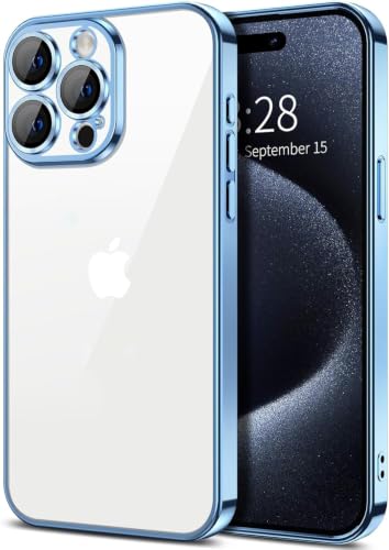 Image of VONZEE Electroplated Clear Case Compatible with iPhone 15 Pro Max (6.7 inch), Transparent Luxury TPU Cover, Individual Lens Camera Protection, Slim Shockproof Bumper Case for Men & Women, Light Blue
