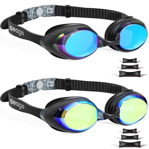 Seago Swim Goggles Adult Men Women Youth Junior 2 Pack Anti-Fog Flat Lens